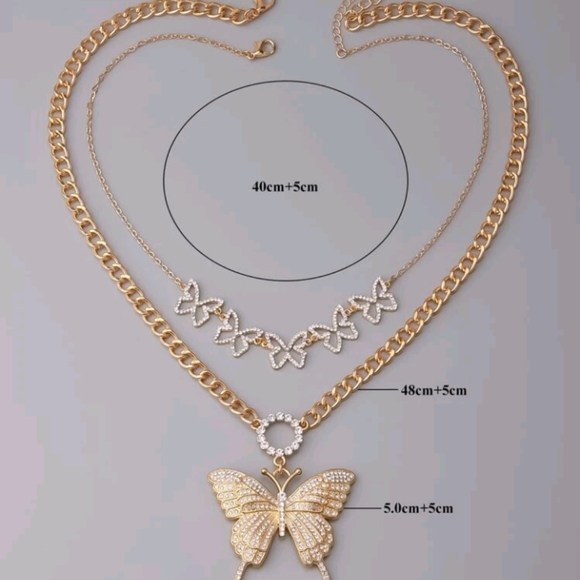 Luxury Rhinestone Cuban Butterfly Set Necklaces - Picture 4 of 7